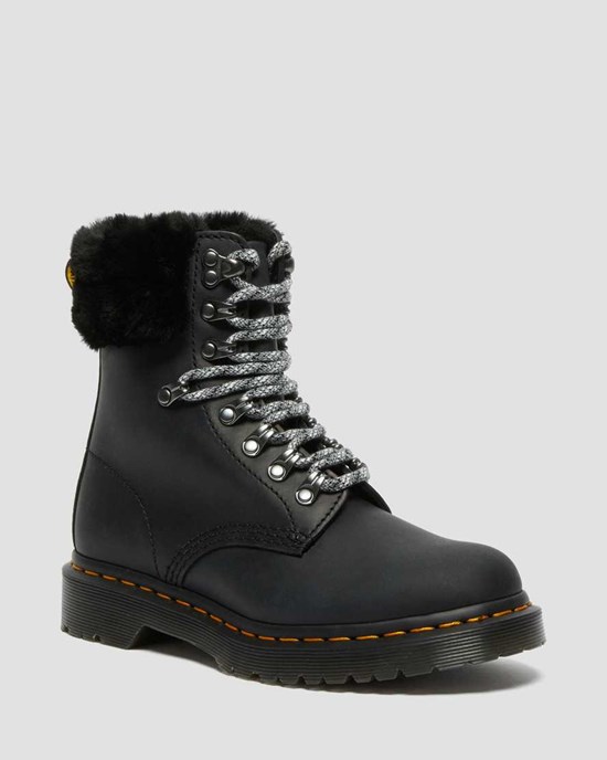 Stivaletti Donna Dr Martens 1460 Serena Collar Faux Fur Foderati Nere | 652-EPYIAC