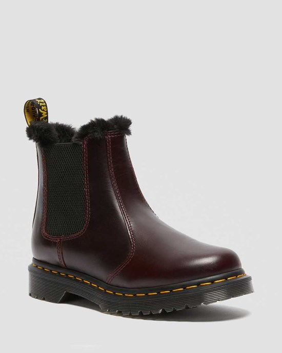 Stivaletti Donna Dr Martens 2976 Leonore Faux Fur Foderati Oxblood | 508-ZBGWVL