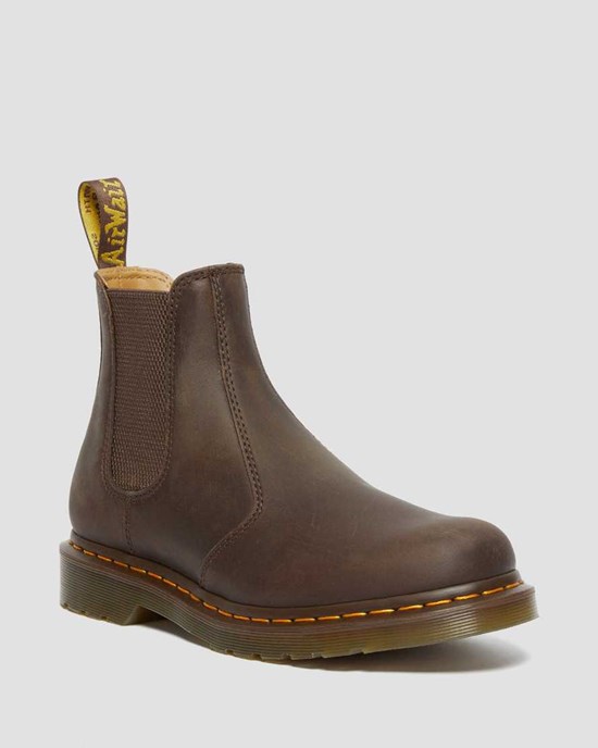 Stivaletti Donna Dr Martens 2976 Yellow Stitch Crazy Horse Pelle Marroni Scuro | 635-TFQWBN