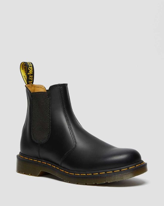 Stivaletti Donna Dr Martens 2976 Yellow Stitch Smooth Pelle Nere | 648-QJYCEF