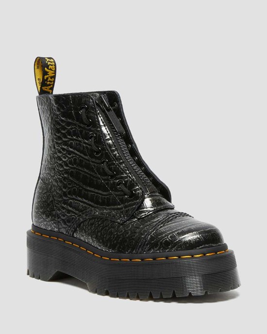 Stivali Donna Dr Martens Sinclair Croc Emboss Pelle Zip Up Gunmetal | 827-PAQGBY