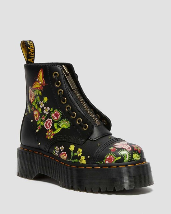 Stivali Donna Dr Martens Sinclair Floral Bloom Pelle Zip Up Nere | 539-YWOELJ