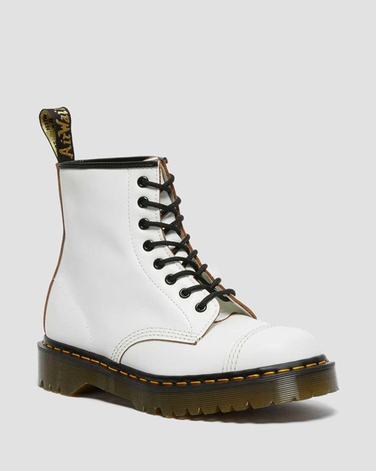 Stivali Stringati Uomo Dr Martens 1460 Bex Made in England Punta Cap Bianche | 465-VYSEDJ