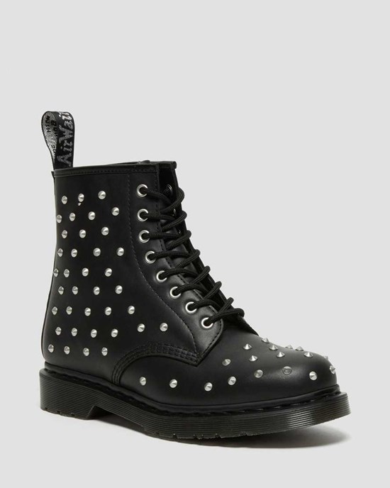 Stivali Stringati Uomo Dr Martens 1460 Stud Wanama Pelle Nere | 764-SRXNZB