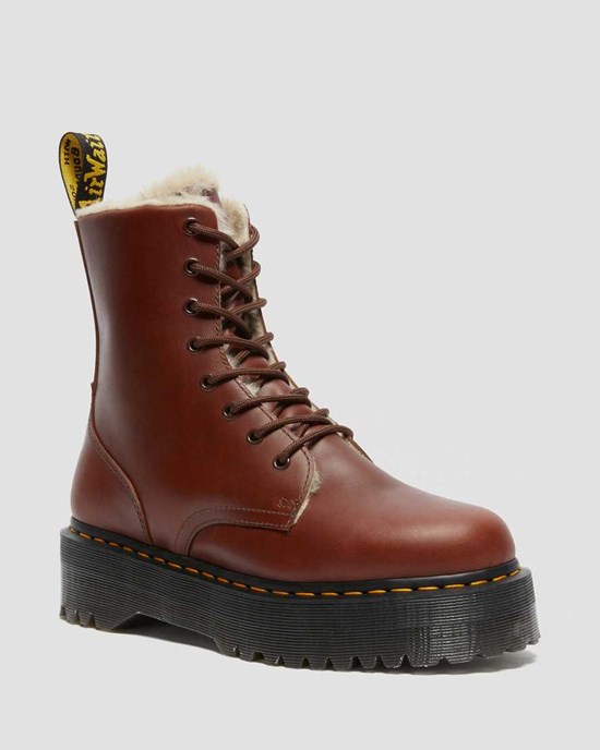 Stivali Stringati Uomo Dr Martens Jadon Faux Fur Foderati Marroni | 589-ULKNQR