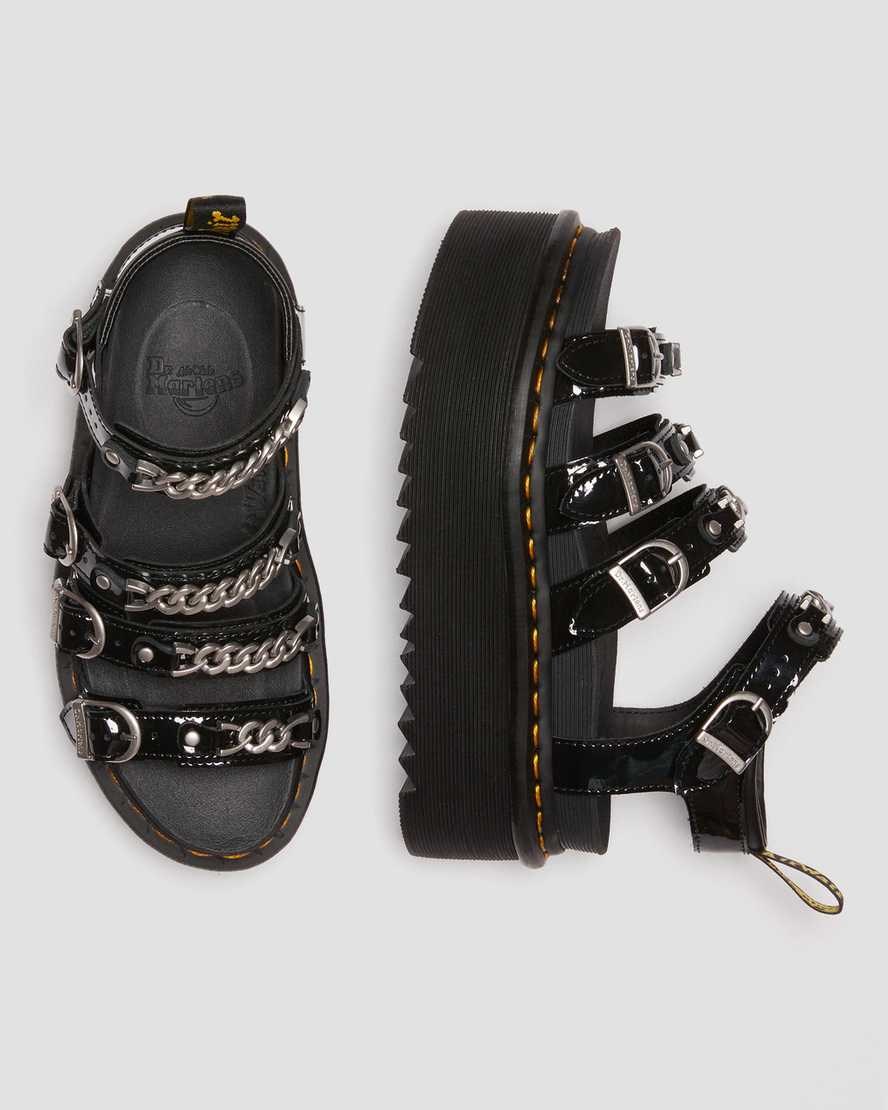 Patent Sandals Donna Dr Martens Blaire II Chain Verniciata Pelle Nere | 937-AHWBZG