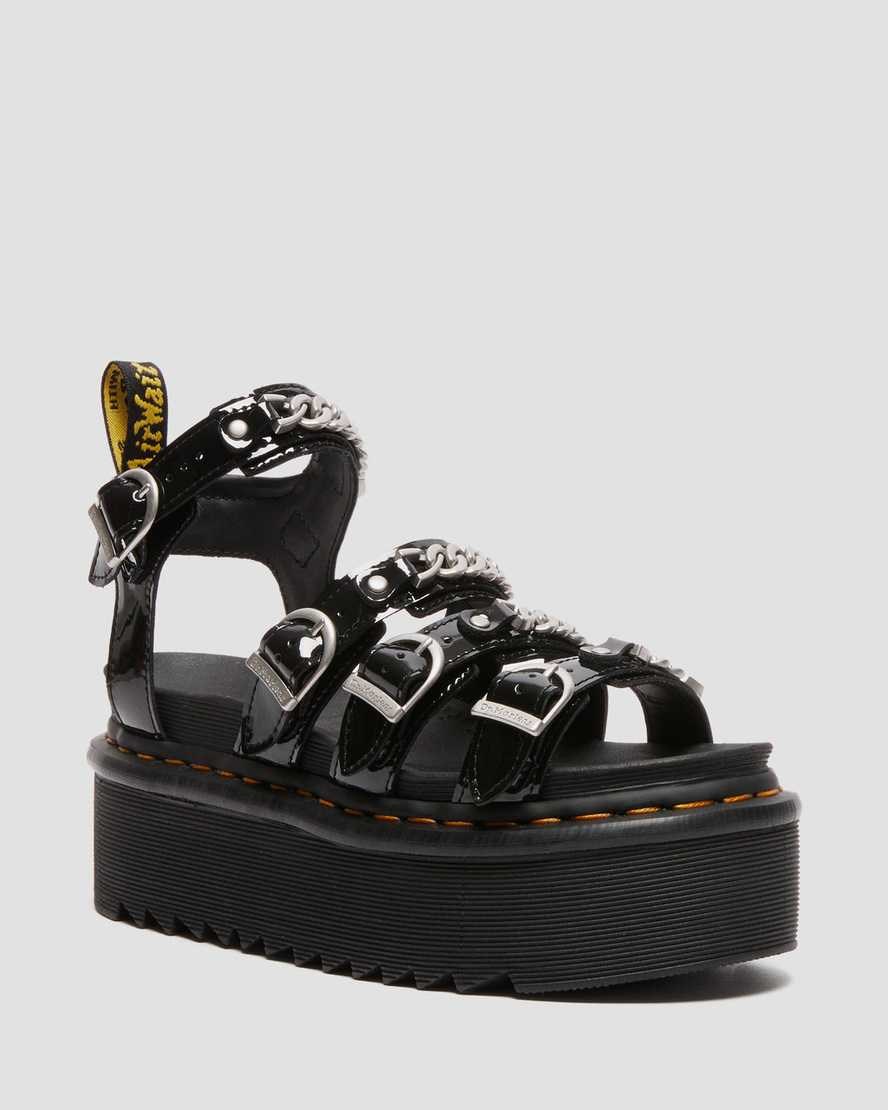 Patent Sandals Donna Dr Martens Blaire II Chain Verniciata Pelle Nere | 937-AHWBZG