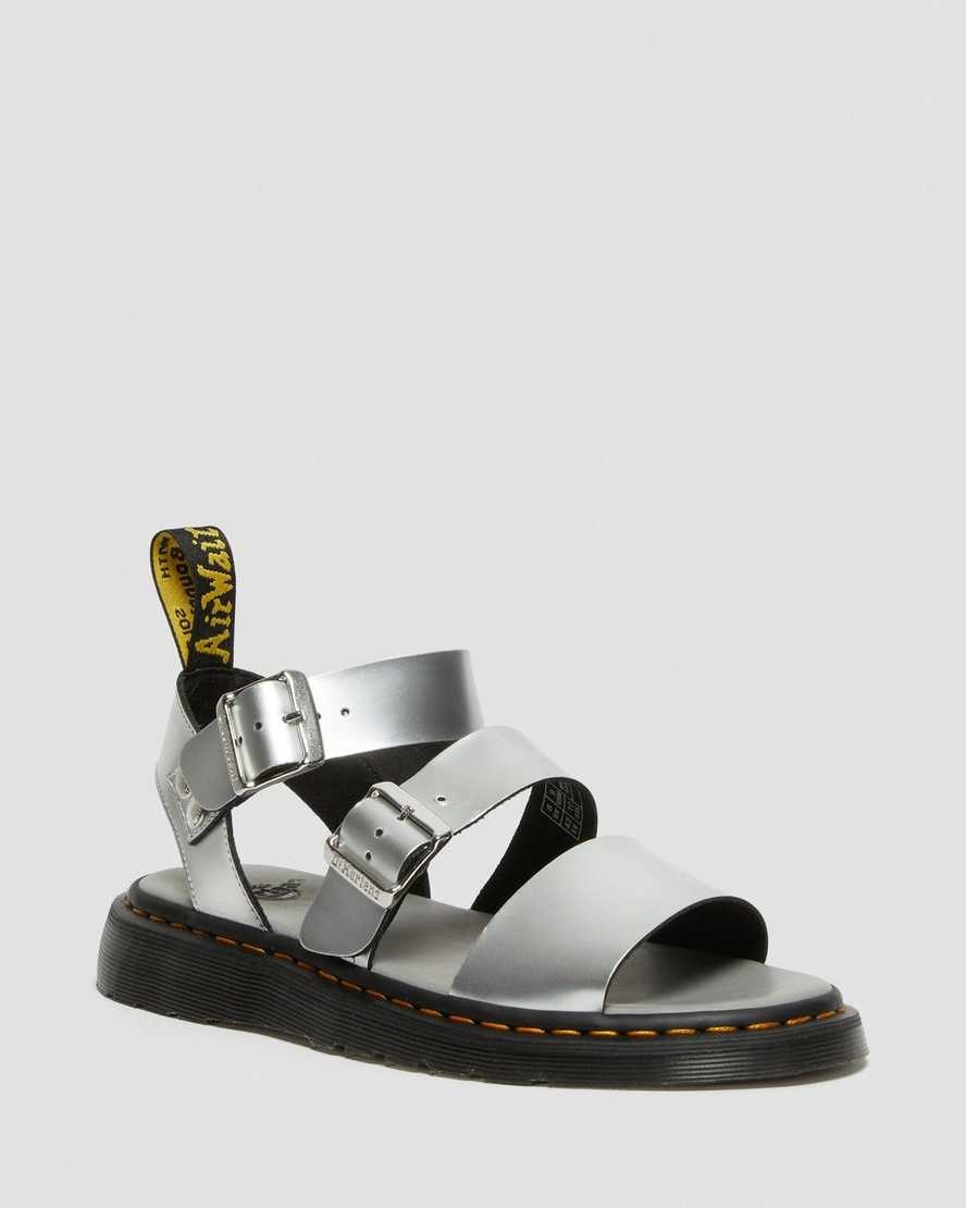 Sandali Da Gladiatore Donna Dr Martens Gryphon Metallic Pelle Argento | 879-JRUEQO