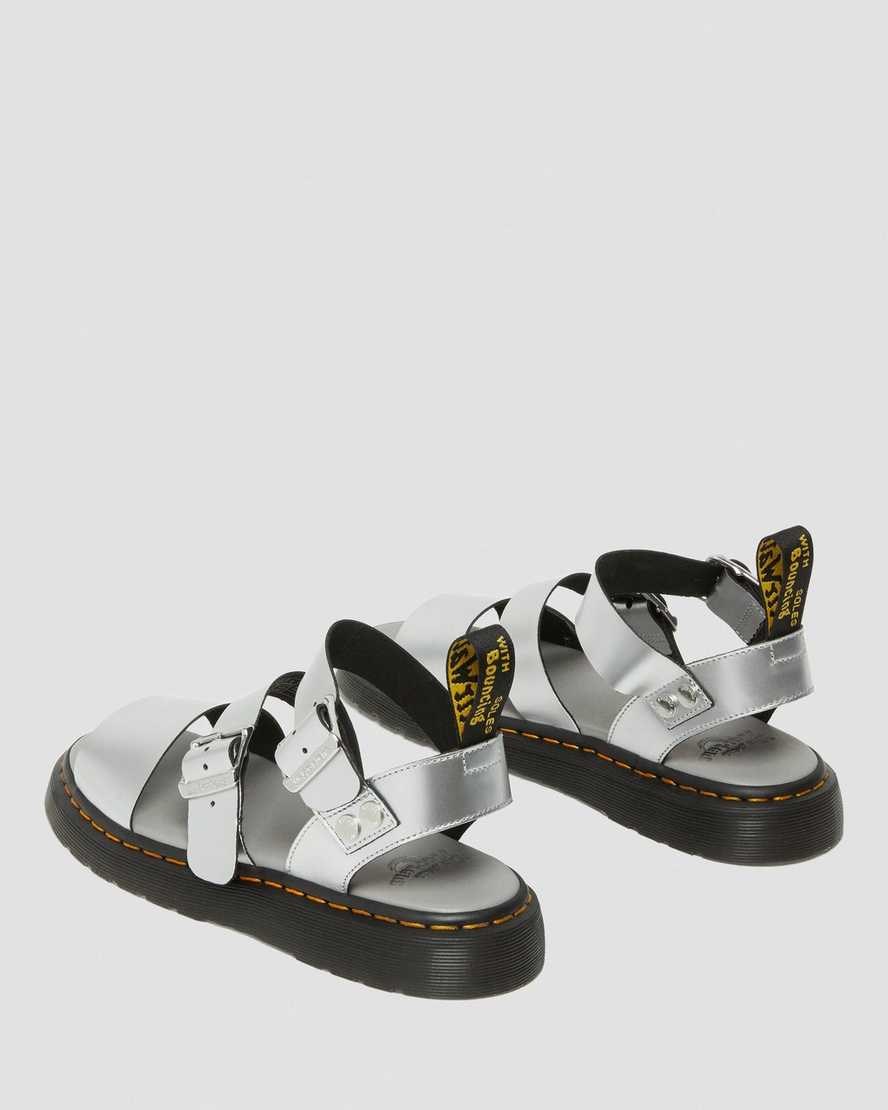 Sandali Da Gladiatore Donna Dr Martens Gryphon Metallic Pelle Argento | 879-JRUEQO