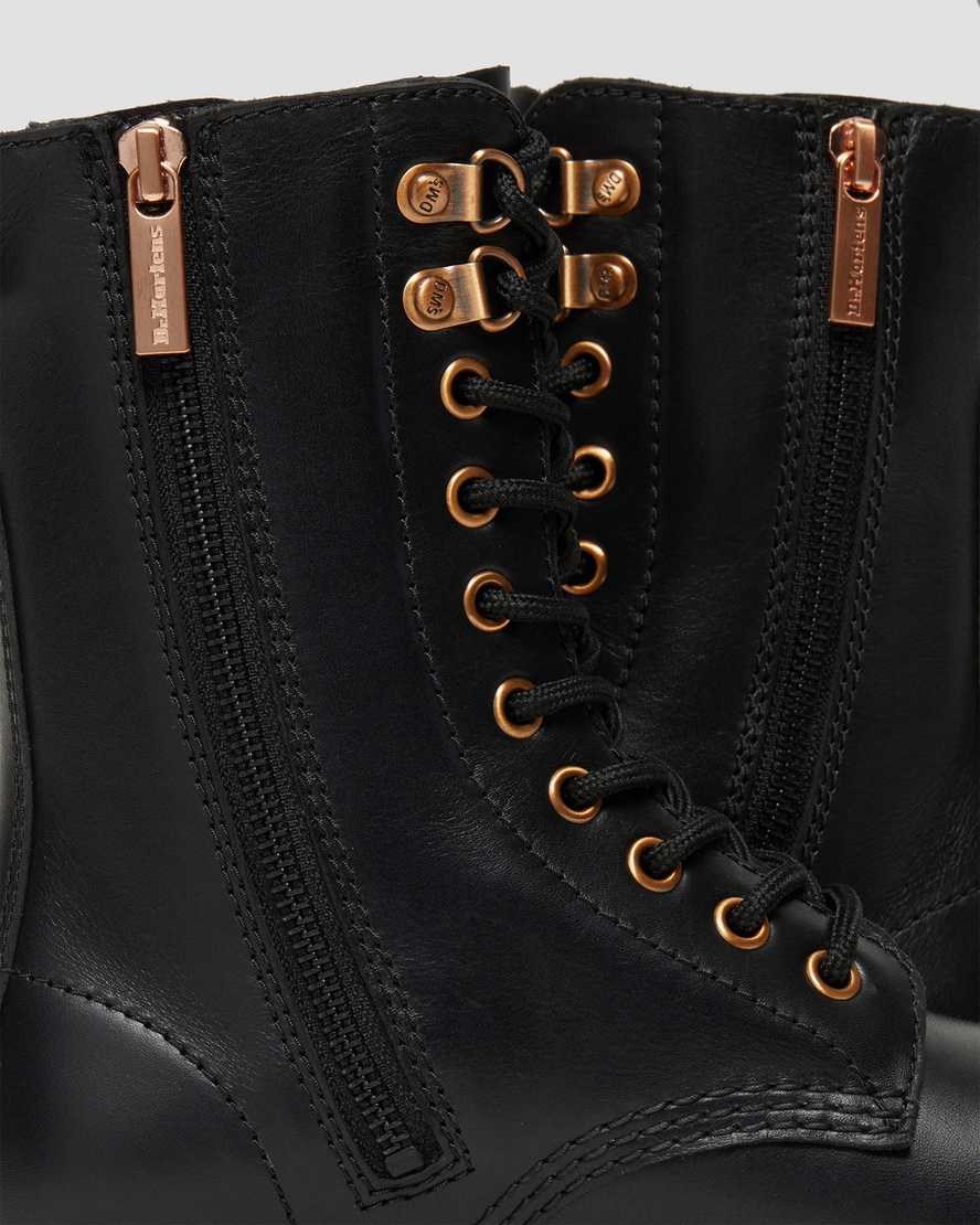 Stivali Donna Dr Martens 1490 Rose Gold Hardware Pelle Zip Up Nere | 941-UZVSHP