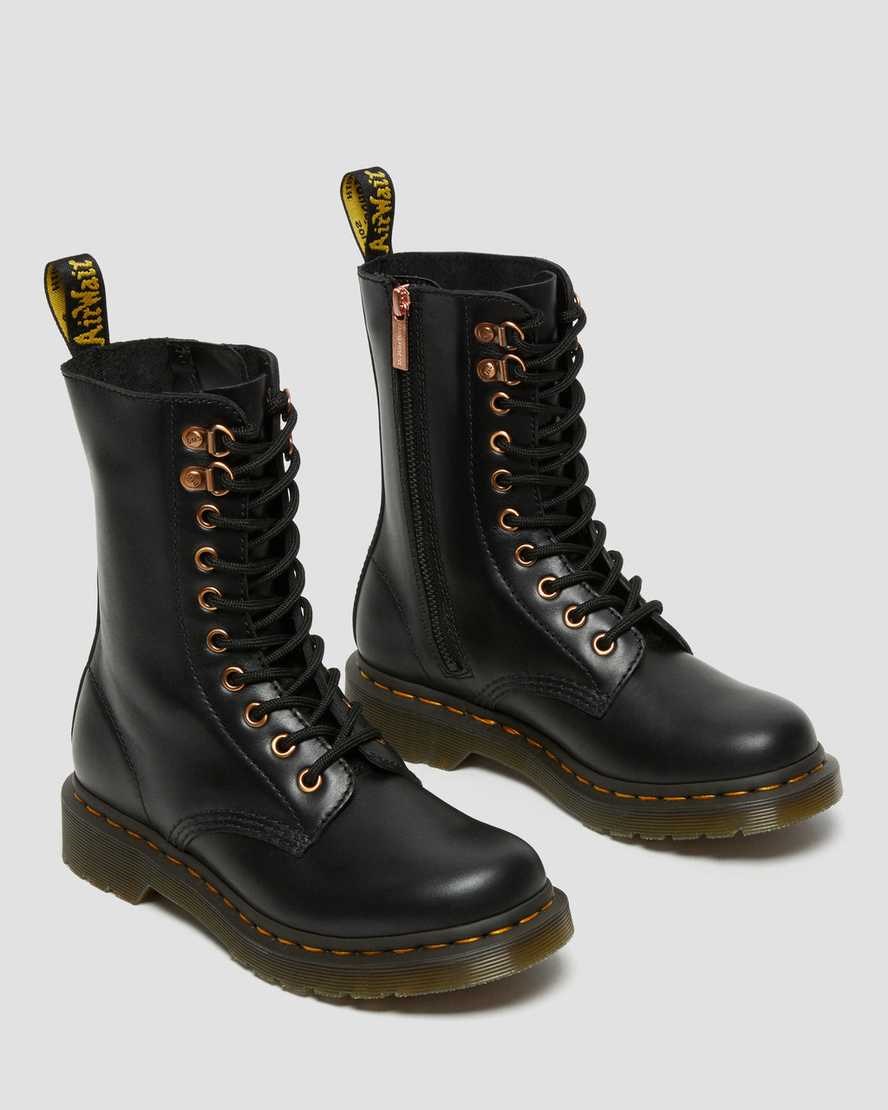 Stivali Donna Dr Martens 1490 Rose Gold Hardware Pelle Zip Up Nere | 941-UZVSHP